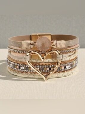 Heart Charm Bracelet Gold and Cream color